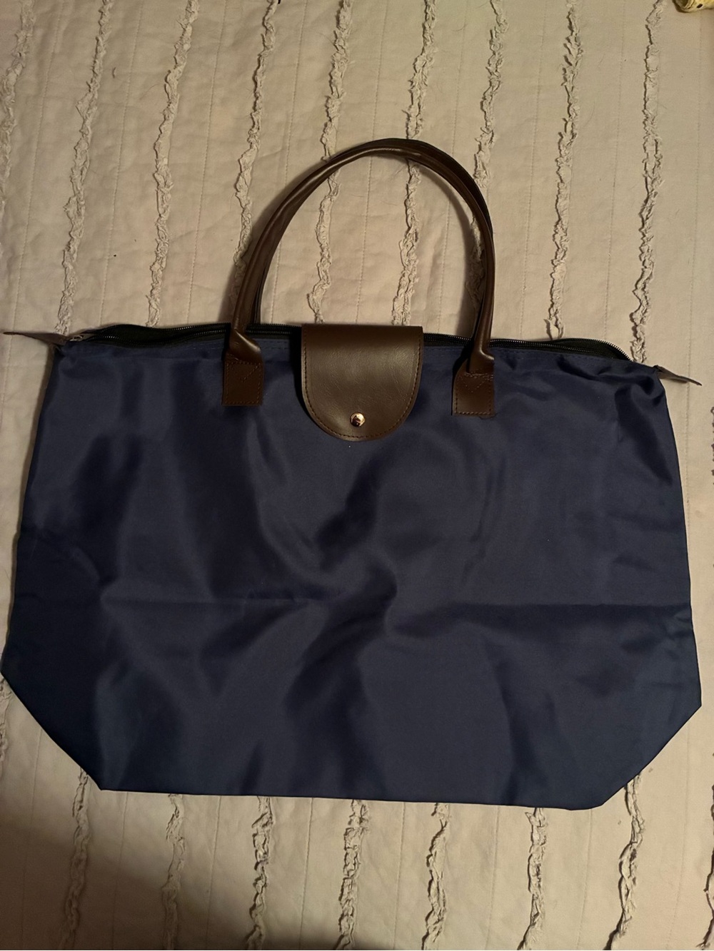 Navy Tote Bag with Brown Trim - Classic Everyday Carry